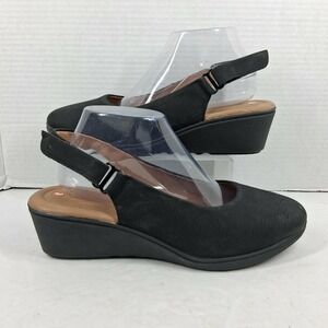 Clarks Unstructured Black Leather Slingback Wedge Sandals Womens 10 261323804075